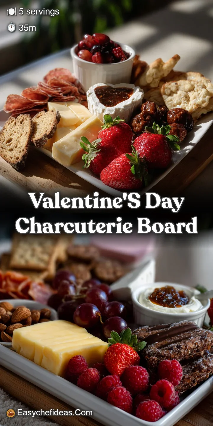 Close-up of glossy chocolate-covered strawberries & creamy brie wedges on a Valentine's charcuterie board, ready to eat.