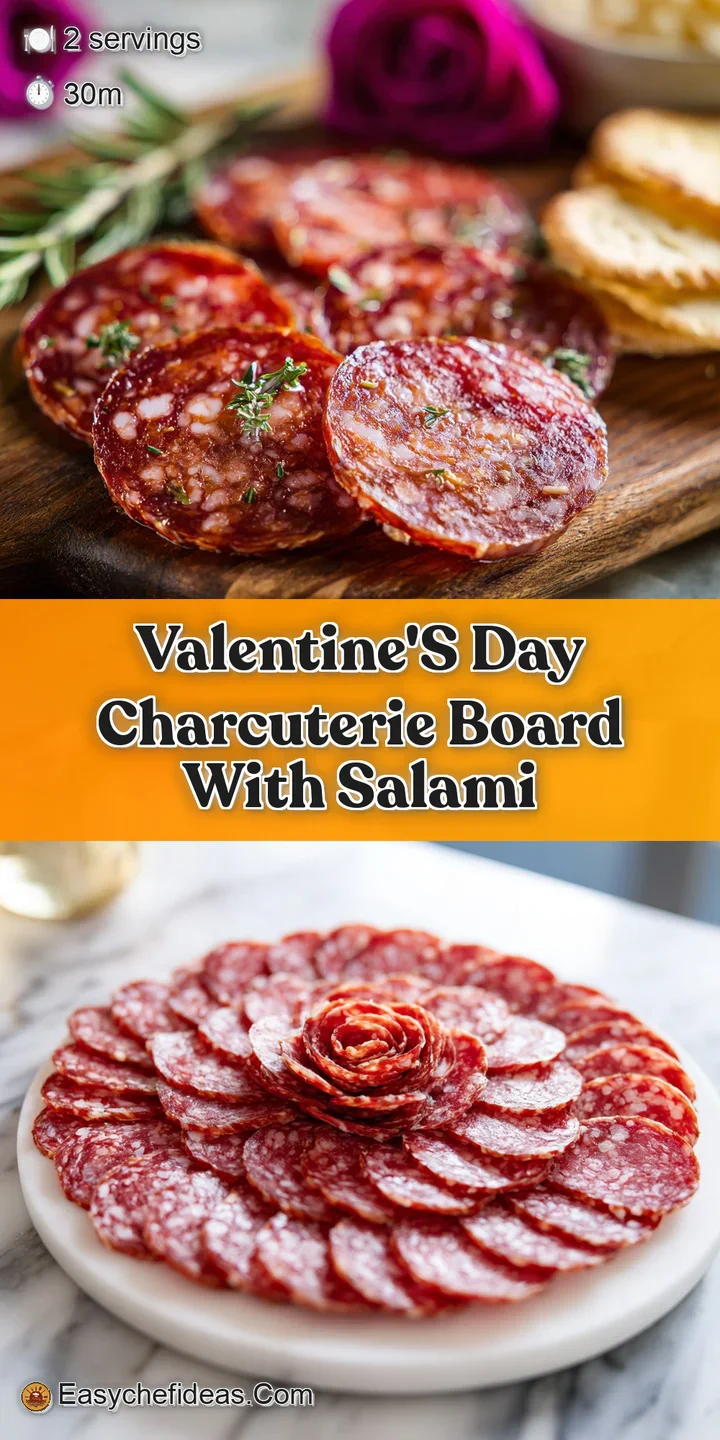 Close-up of salami roses on a Valentine's charcuterie board, showcasing the texture and color of the cured meat.