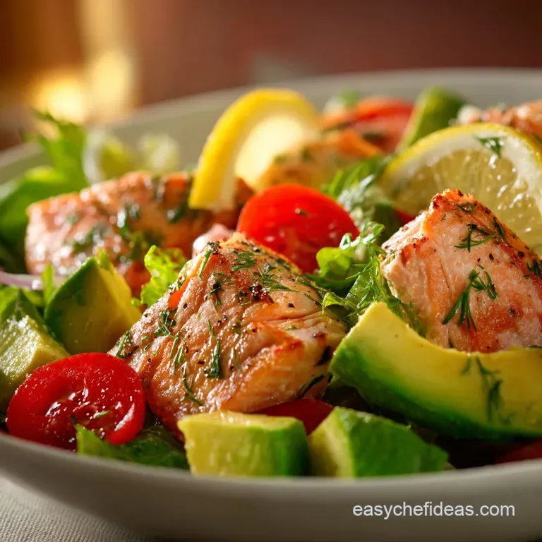 A Proper Good Salmon Avocado Salad with Zesty Lemondill Vinaigrette presentation