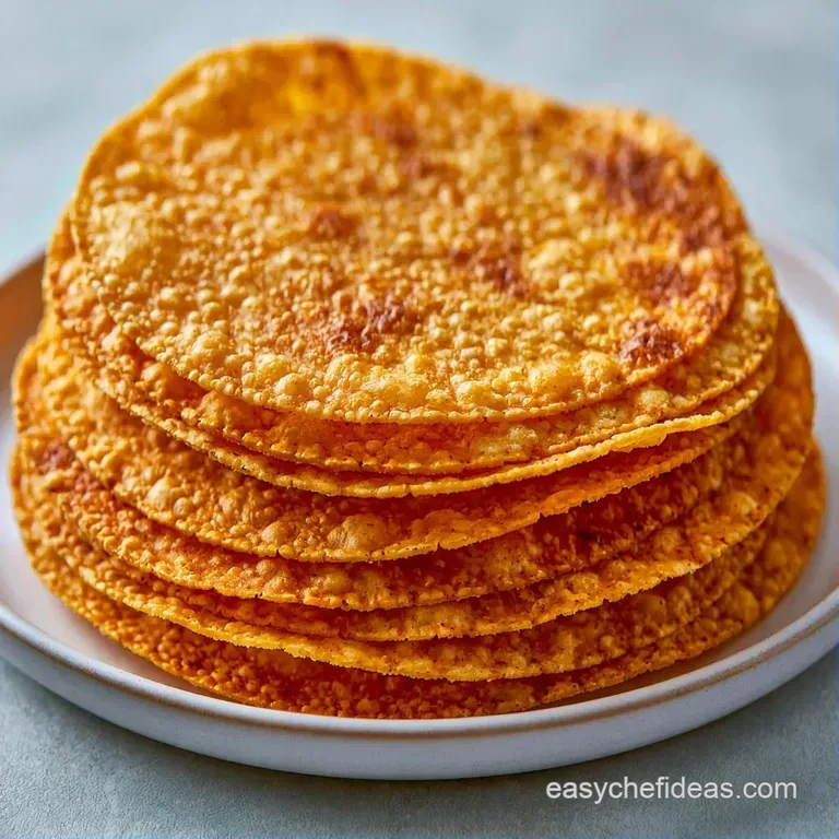 Crispy golden corn tortillas topped with creamy beans, shredded lettuce, and vibrant red salsa on a white plate.