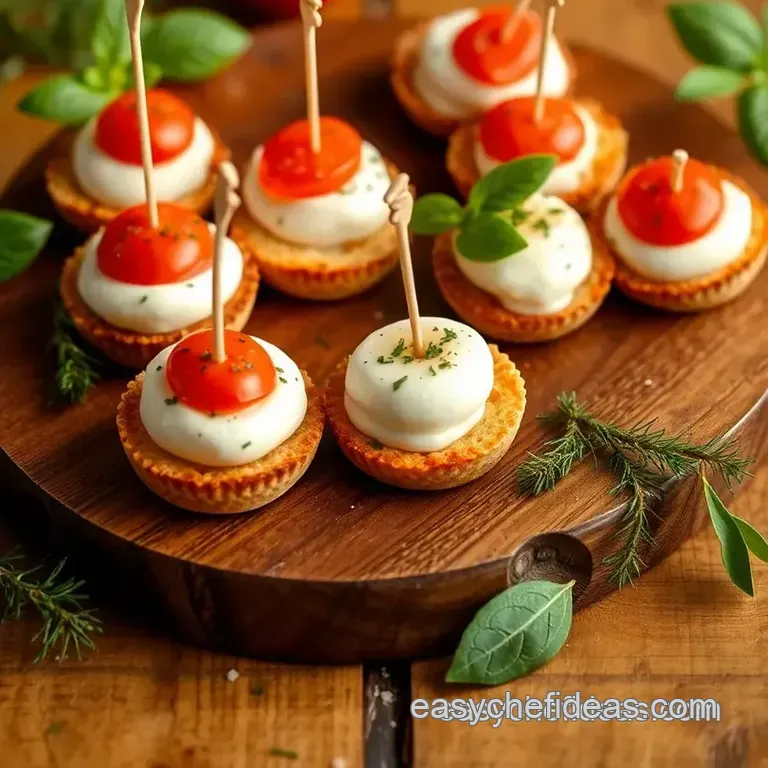 Festive Mini Mozzarella Skewers with Cherry Tomatoes and Fresh Basil presentation