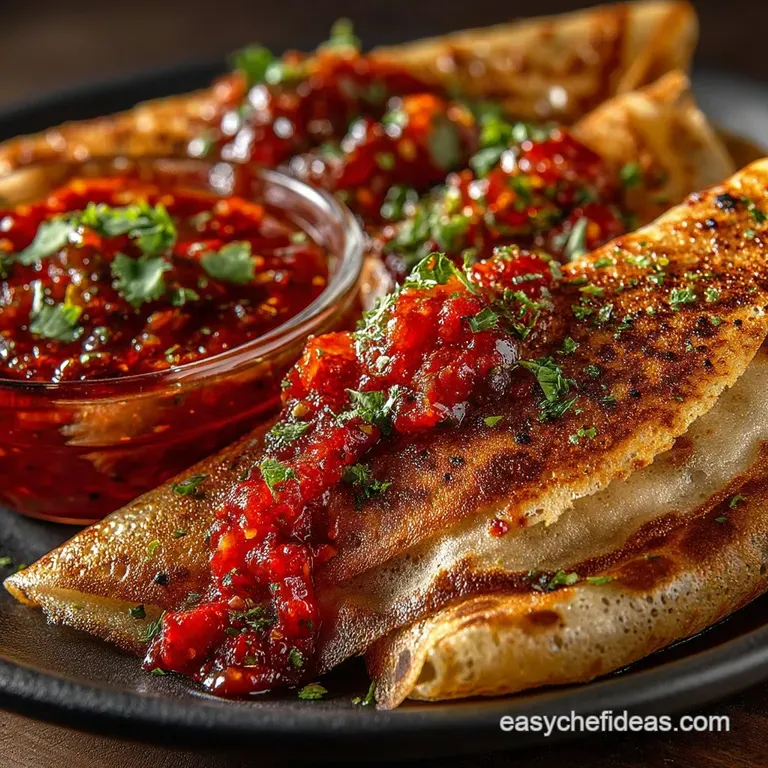 The Crispy King Authentic Mysore Masala Dosa with Fiery Red Chutney presentation