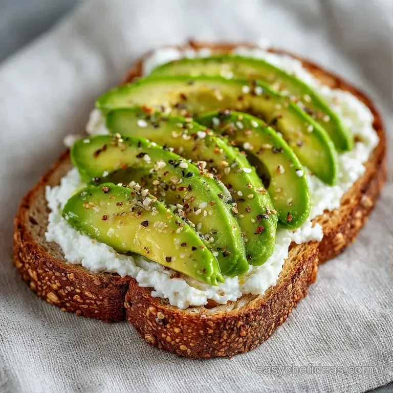Sliced toasted bread on a slate board showing layers of creamy white cheese and bright green avocado slices