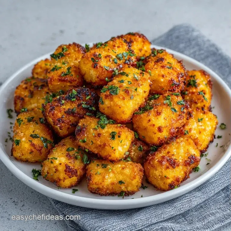 Neatly arranged golden-orange vegetable bites on a dark slate platter garnished with sprigs of fresh green herbs.