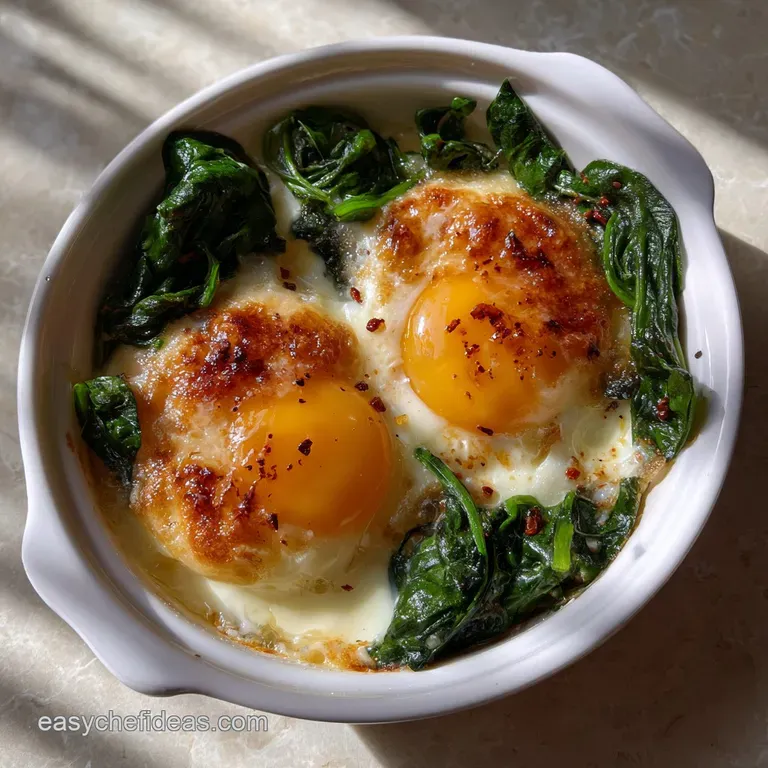 Golden Baked Eggs with Wilted Baby Spinach: 10-Minute Prep