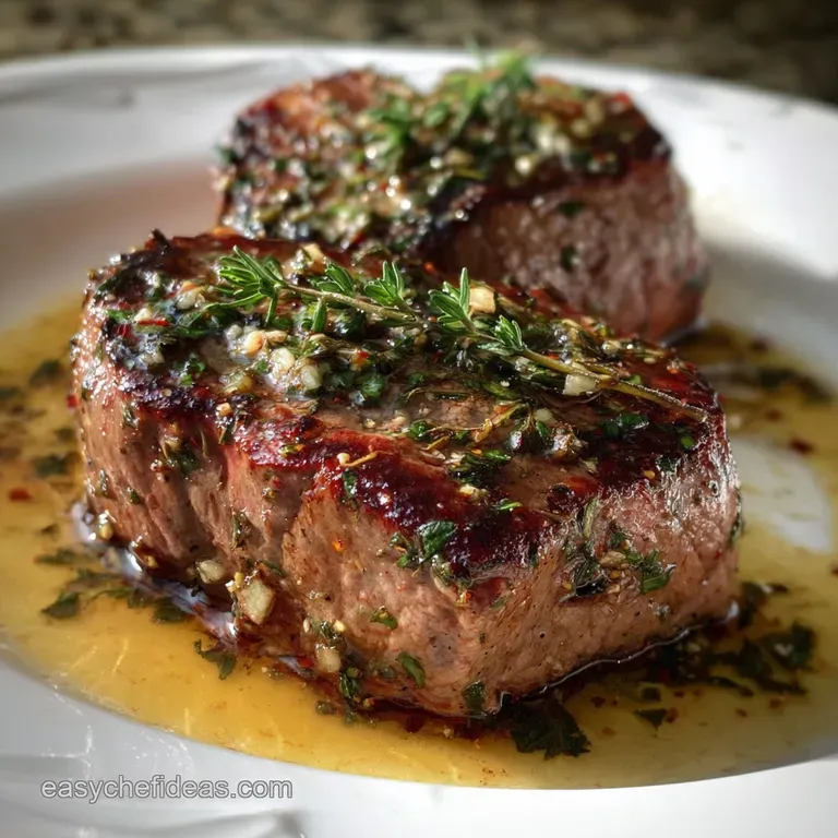 Baked Filet Mignon: Pan-Seared with Thyme Garlic Butter presentation