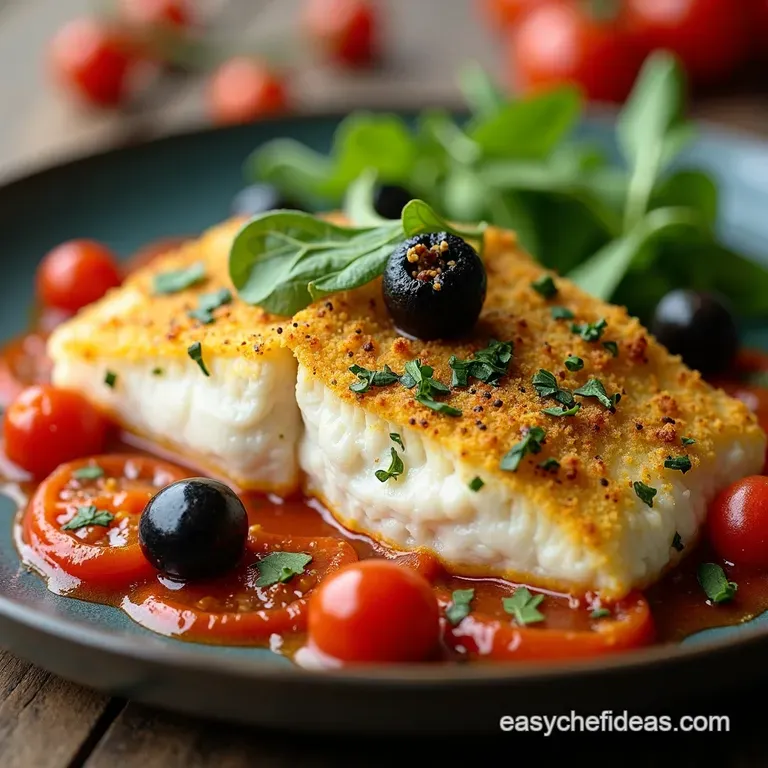 Sunshine Baked Cod with Olives Tomatoes and LemonHerb Crust