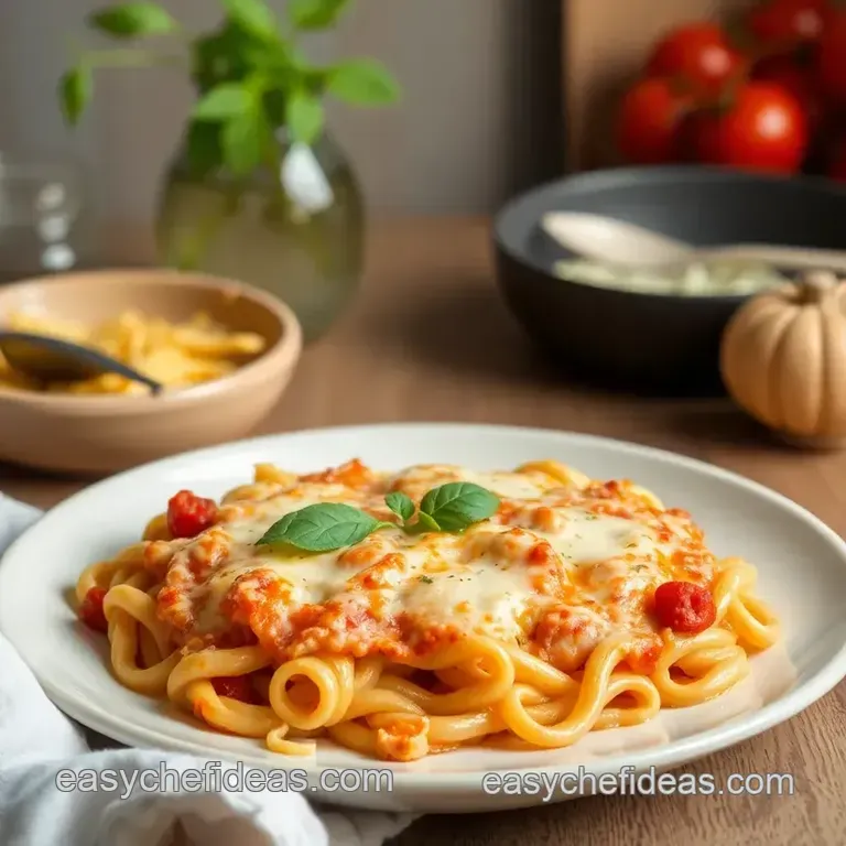 Baked Pasta Cheesy Pizza Delight presentation
