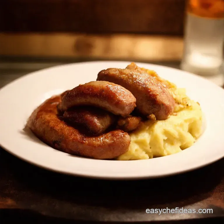 Bangers and Mash with Rich Onion Gravy a Proper Pub Classic presentation