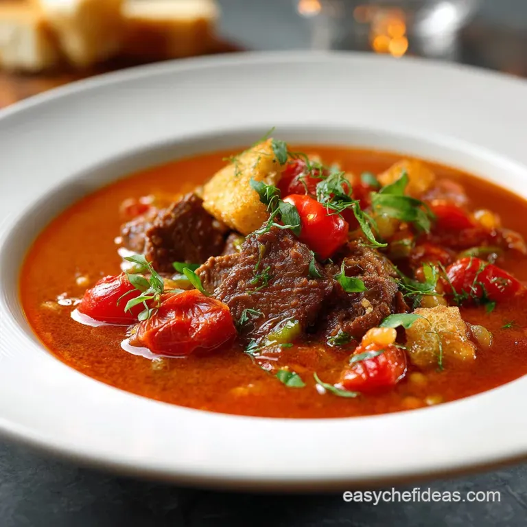 The Ultimate Comfort Bowl Chefs Signature Beef Tomato Peppercorn Soup presentation