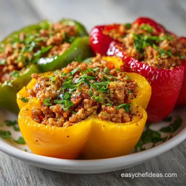 Vibrant red and yellow pepper slices topped with bubbly cheese, arranged neatly on a dark slate serving board.