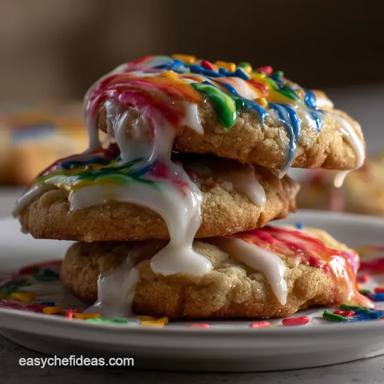 Sugar cookies, generously iced, arranged artfully on a pristine white plate. The soft pastel hues and refined texture crea...