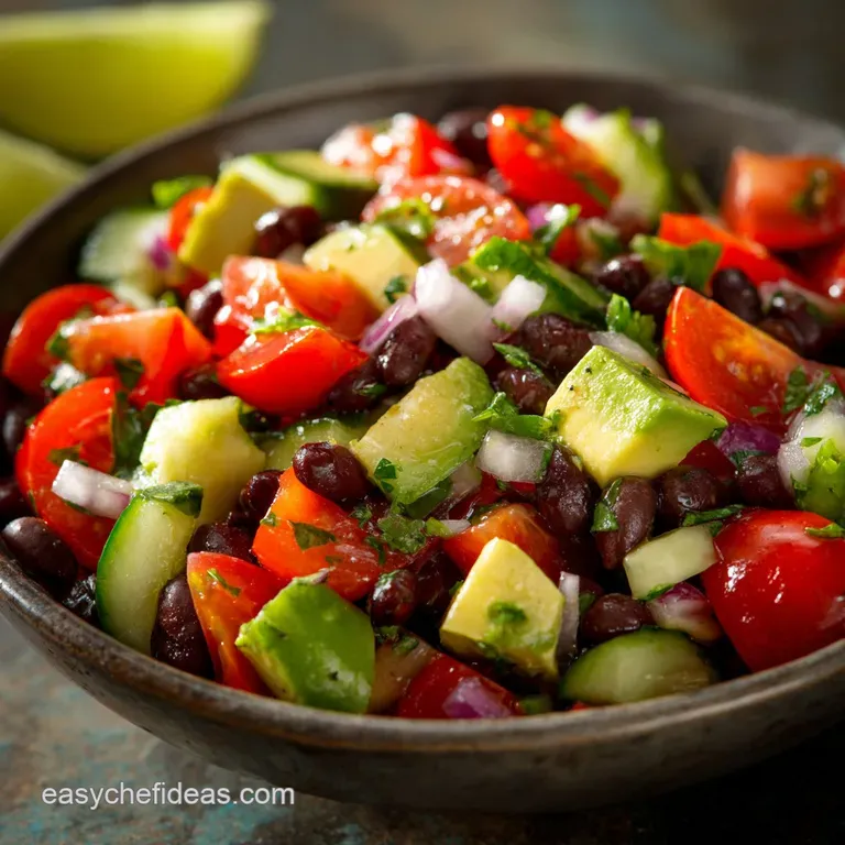 Black Bean Avocado Cucumber and Tomato Salad with Zesty Lime Vinaigrette