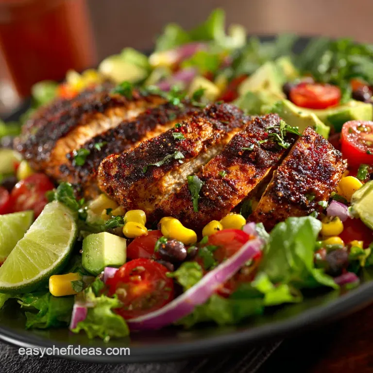 Blackened Chicken Fiesta Salad Smoky Spice and Zesty Lime Vinaigrette presentation