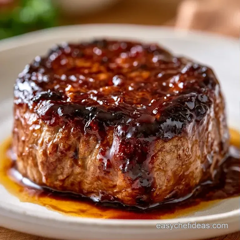 Perfectly seared beef fillets with a rich brown glaze, plated elegantly with a side of vibrant green asparagus.