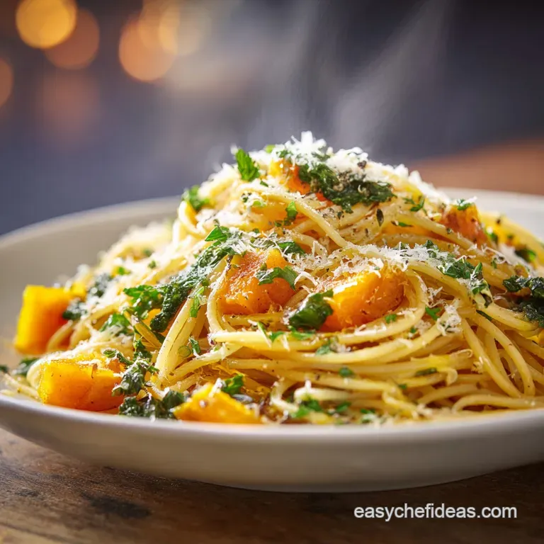 Spaghetti with Butternut Squash Leek Parmesan Sauc: the Ultimate Velvety Comfort Pasta presentation