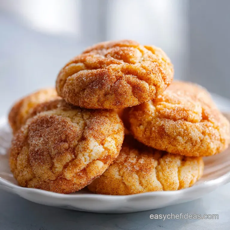 A stack of warm, golden cookies on a white ceramic plate, paired with a glass of cold milk and a linen napkin.