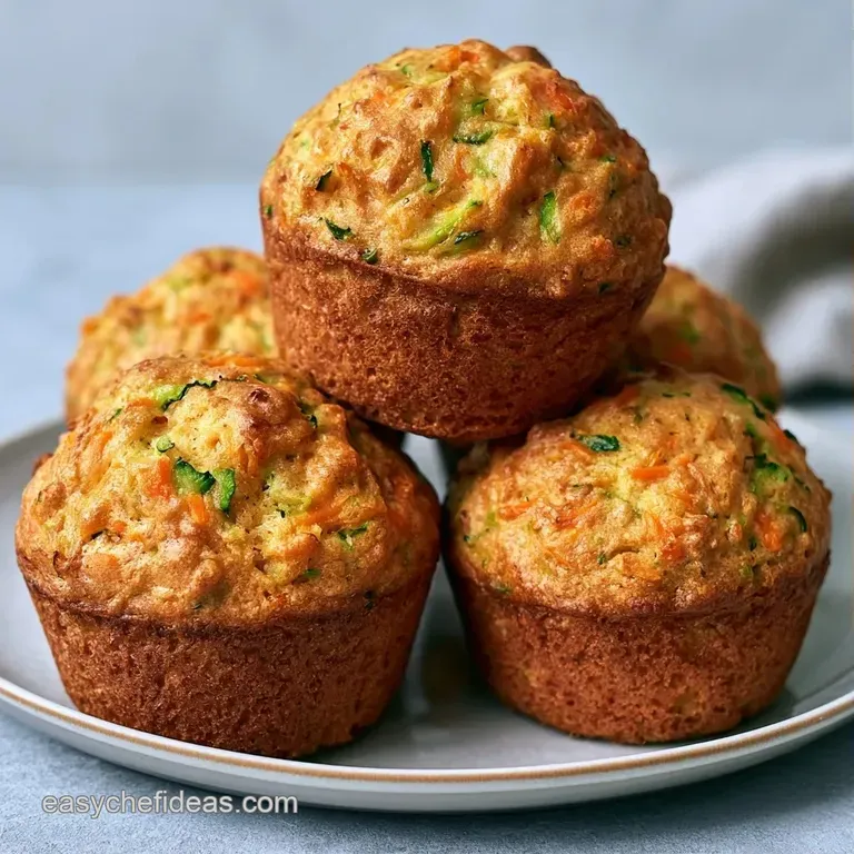 Three golden-brown muffins stacked on a white ceramic plate beside a linen napkin and a warm cup of coffee.