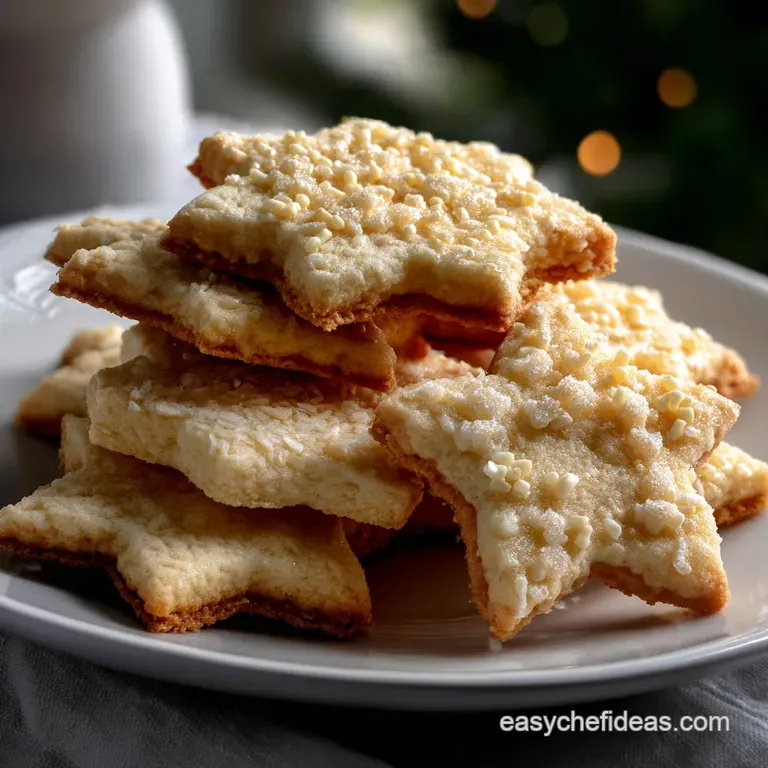 Perfectly round sugar cookies artfully arranged on a white ceramic plate, dusted with fine sugar crystals and a touch of v...