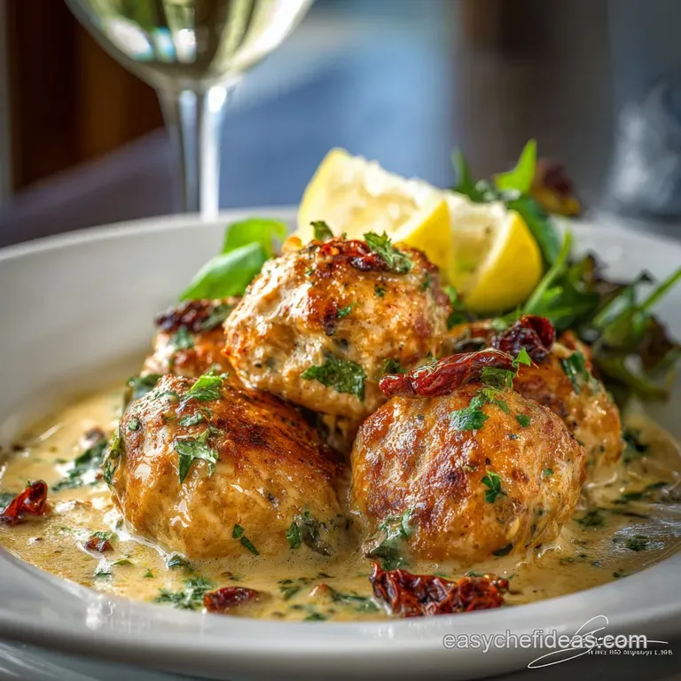 Chicken Romano Meatballs with Lemon White Wine Sau: Pan-Seared to Perfection presentation