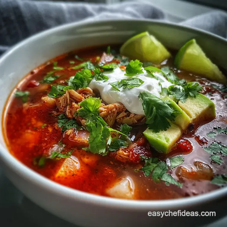 Creamy chicken taco soup served in a rustic bowl, garnished with vibrant green cilantro, a dollop of sour cream, and crisp...