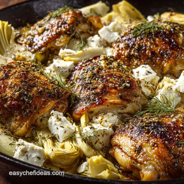 Chicken Thighs with Artichoke Hearts and Feta Chee Skillet