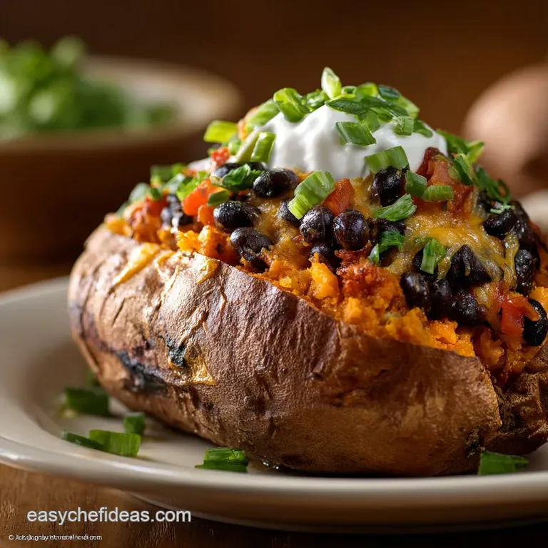 Loaded Vegetarian Baked Sweet Potato: Chipotle Black Bean Comfort Food