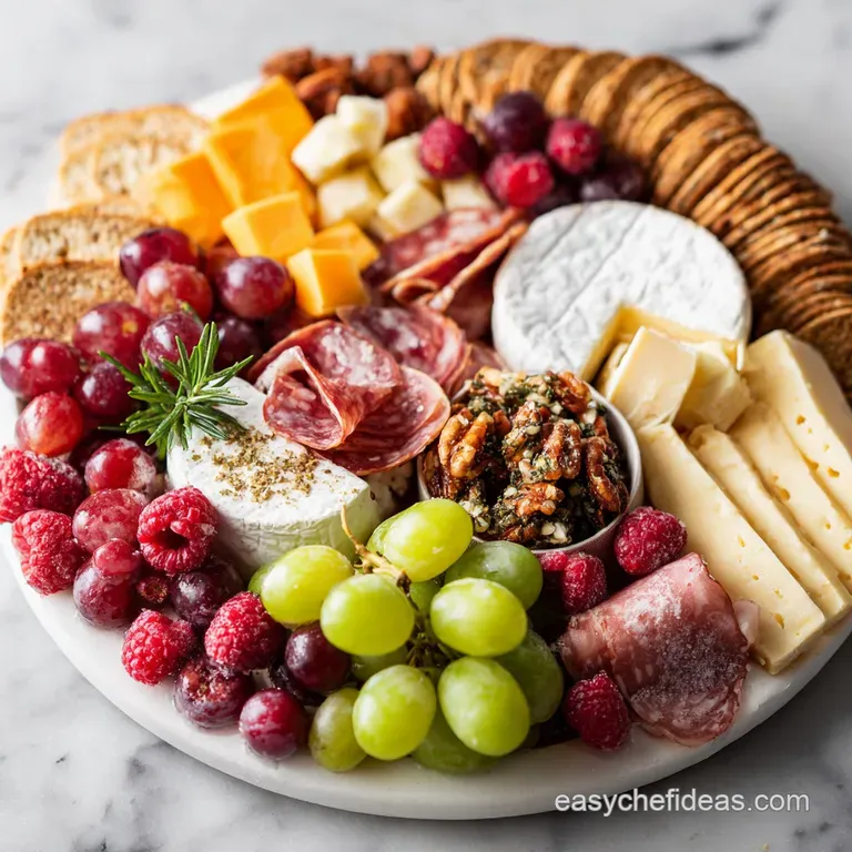 Elegant charcuterie board brimming with artisan cheeses, cured meats, olives, and vibrant fruits, ready to delight a crowd.