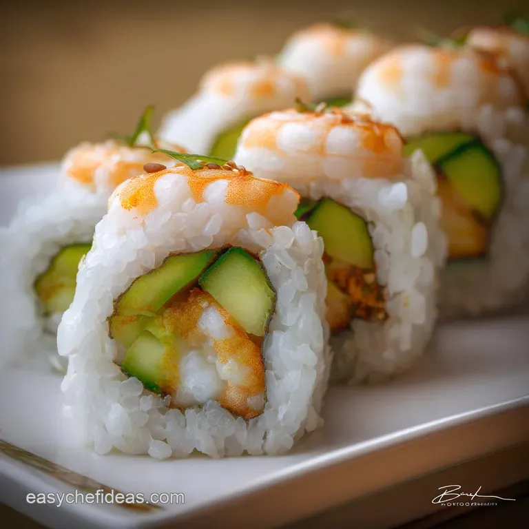 Boston Roll Sushi: Shrimp Avocado and Perfect Crunch presentation