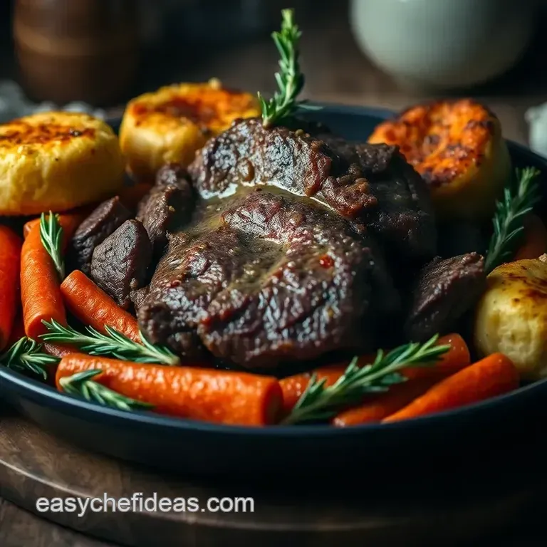 Classic British Sunday Roast: Tender Roast Beef with Yorkshire Puddings presentation