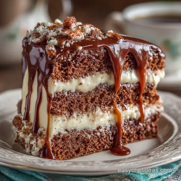 The Authentic Germans Chocolate Cake with Silky CoconutPecan Frosting