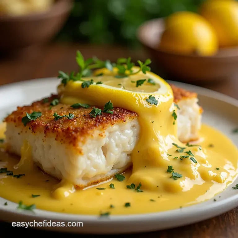 Sunshine Bake Flaky Cod in Zesty Coconut Lemon Cream Sauce presentation