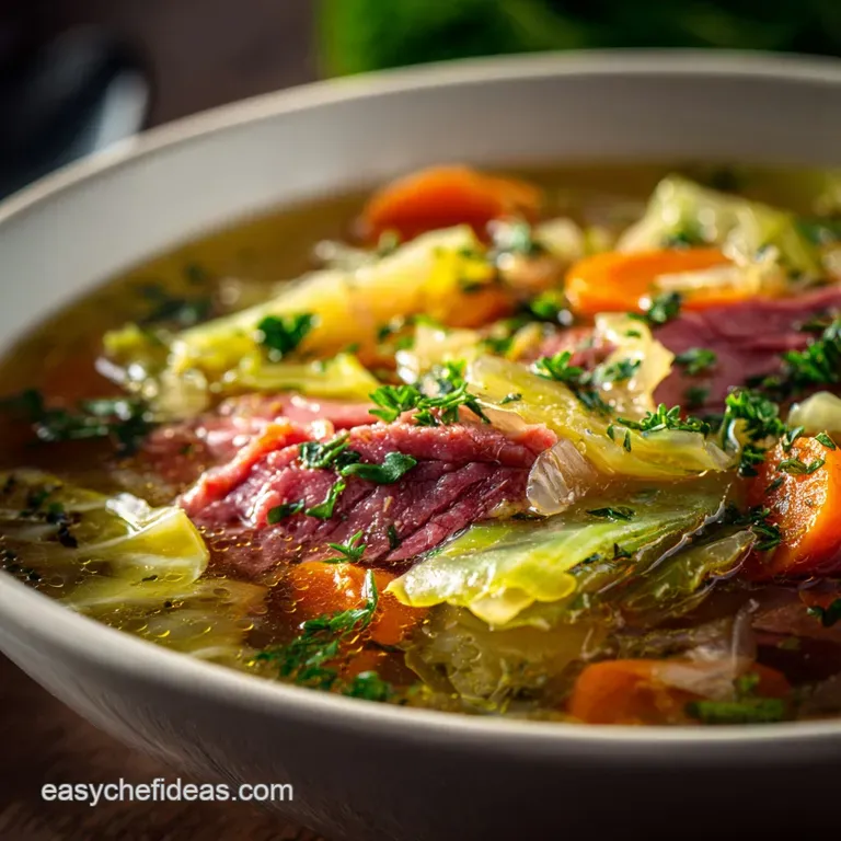 Corned Beef and Cabbage Soup: a Proper Hearty Bowl of Brisket Broth presentation