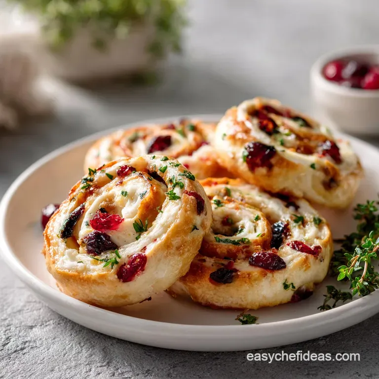 Elegant pinwheel appetizers arranged neatly on a white serving platter with a sprig of rosemary.