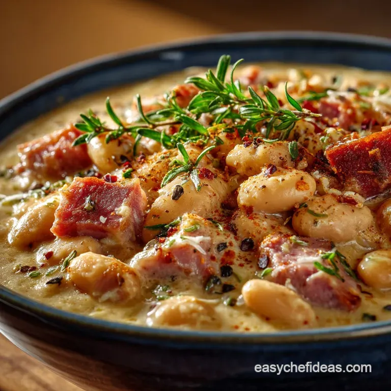 Creamy Slowcooker Great Northern Beans with Ham Hock presentation