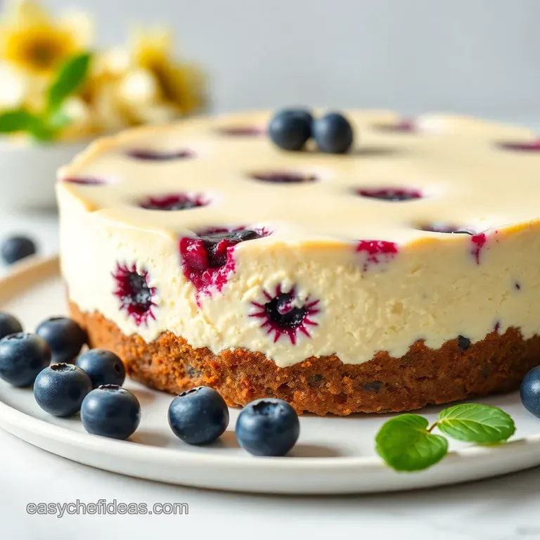 Creamy Dreamy Blueberry Swirl Cheesecake presentation