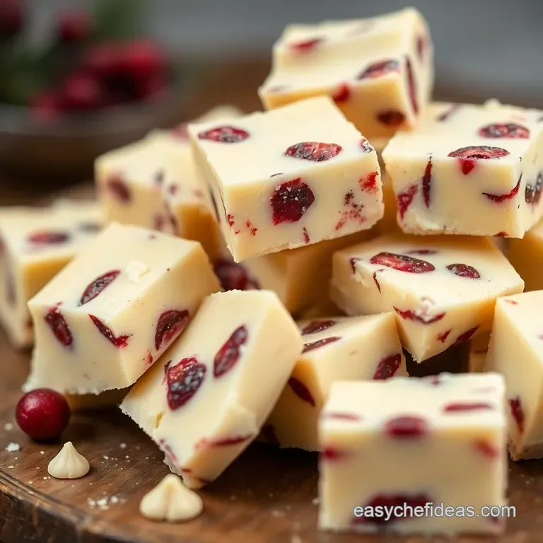 Creamy Dreamy White Chocolate Cranberry Fudge presentation