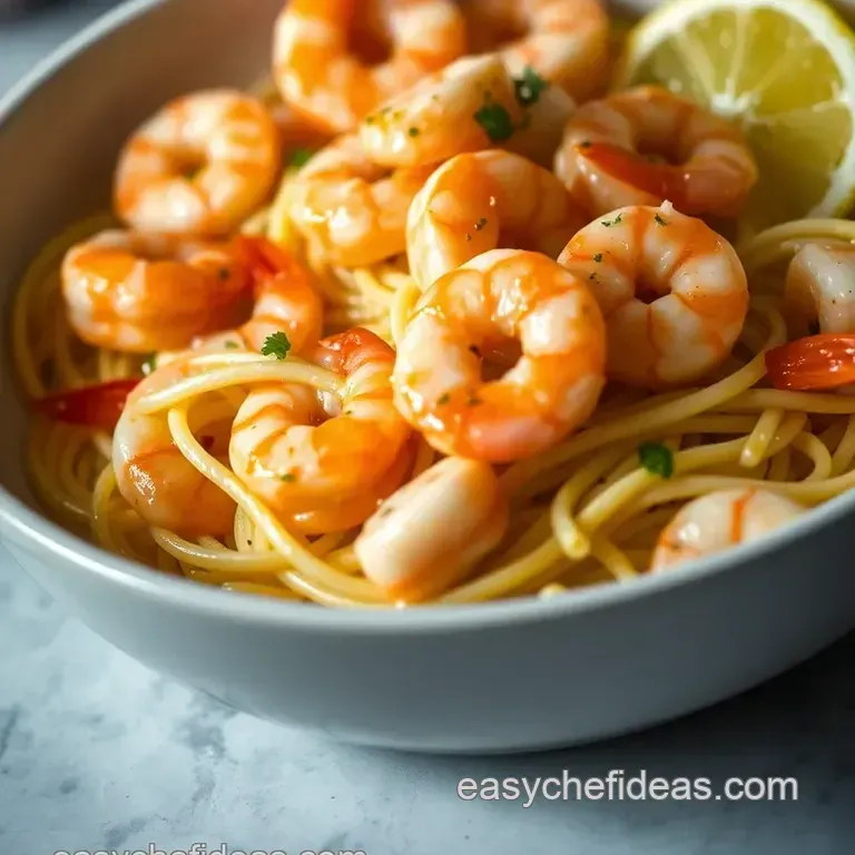 Creamy Garlic Butter Shrimp Sauce over Pasta presentation