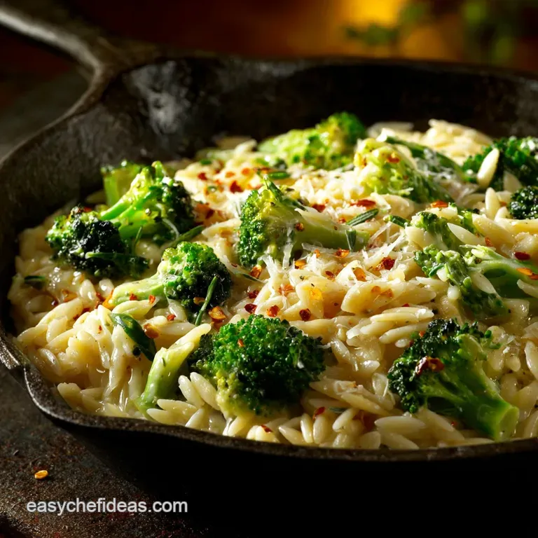 Broccoli and Orzo: Speedy Lemon-Garlic Skillet Dish presentation