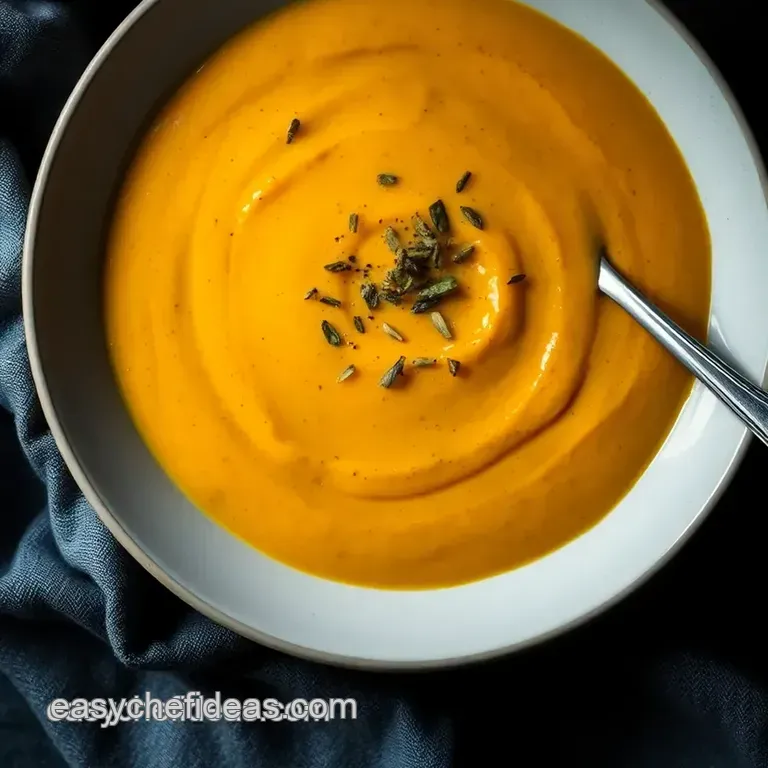 Creamy Roasted Pumpkin Soup with Toasted Pepitas presentation