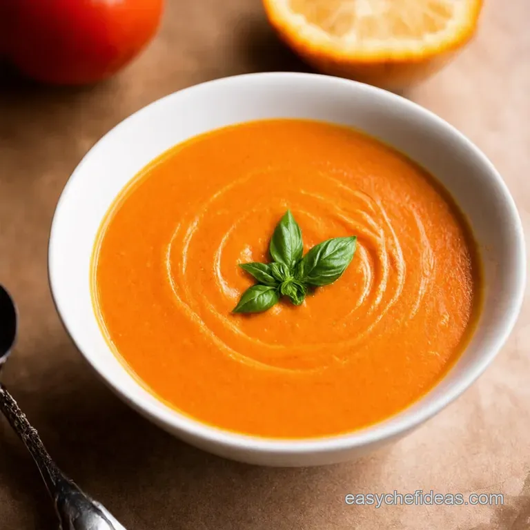 Creamy Roasted Tomato Soup with Basil Oil Drizzle presentation