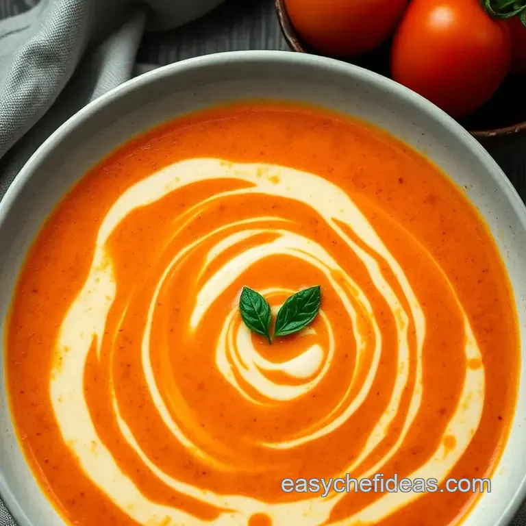 Creamy Roasted Tomato Soup with Basil Pesto Swirl presentation