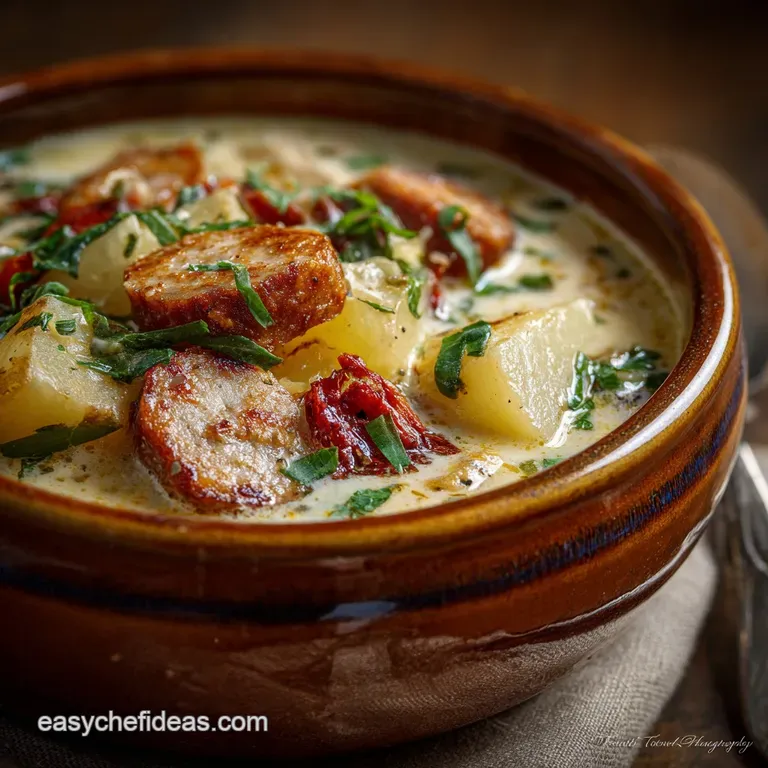 Creamy Sausage and Potato Soup with Kale (Tuscan Style Heart-Warmer) presentation