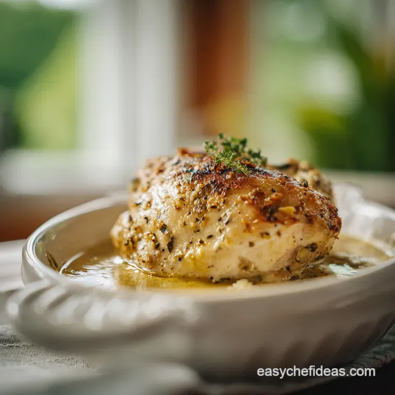 A generous portion of creamy ranch chicken nestled on a white plate, garnished with fresh parsley.