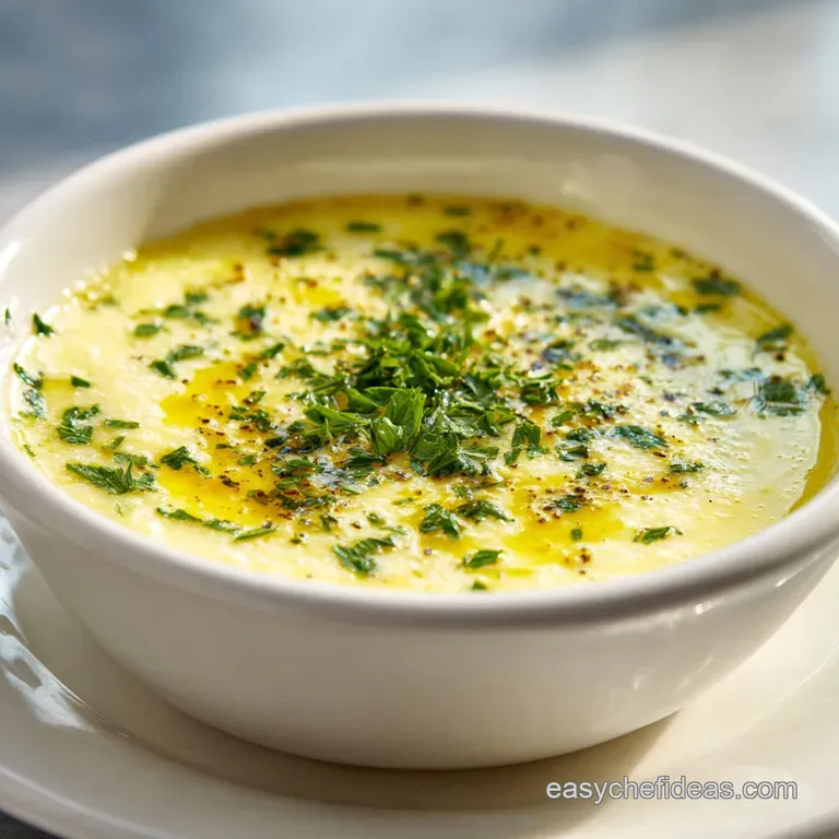 Lustrous, creamy sauce cascading over pasta in a shallow bowl. Fresh basil sprigs and parmesan add pops of color.