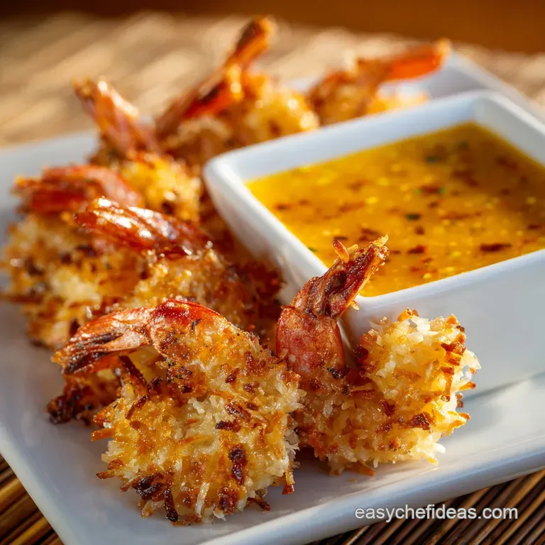 Baked Coconut Shrimp Recipe: Crispy Oven Method with Mango Dipping Sauce presentation