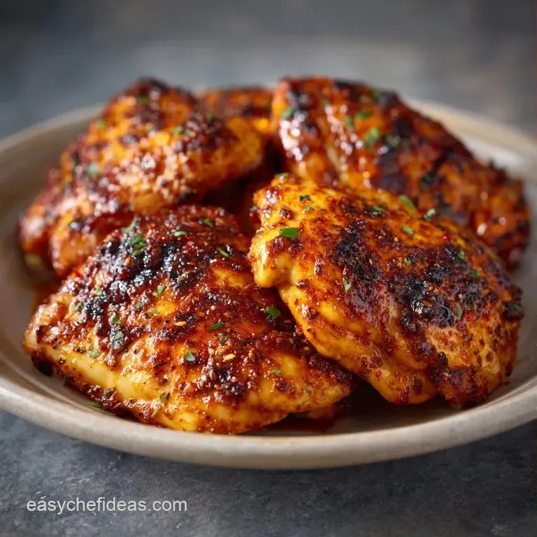 Seared golden chicken pieces arranged with roasted baby carrots and a glossy pan sauce on a minimalist white plate.
