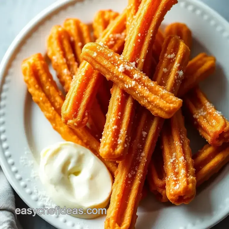 Crispy Golden Churros with Rich Chocolate Dipping Sauce presentation