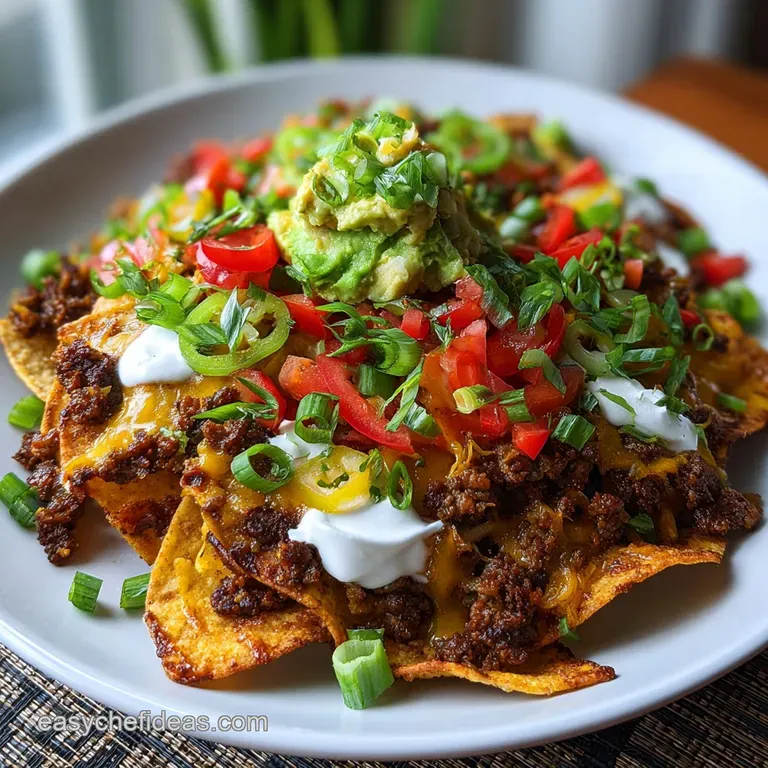 Crisp plantain chips piled high with seasoned ground meat and bright, creamy avocado.