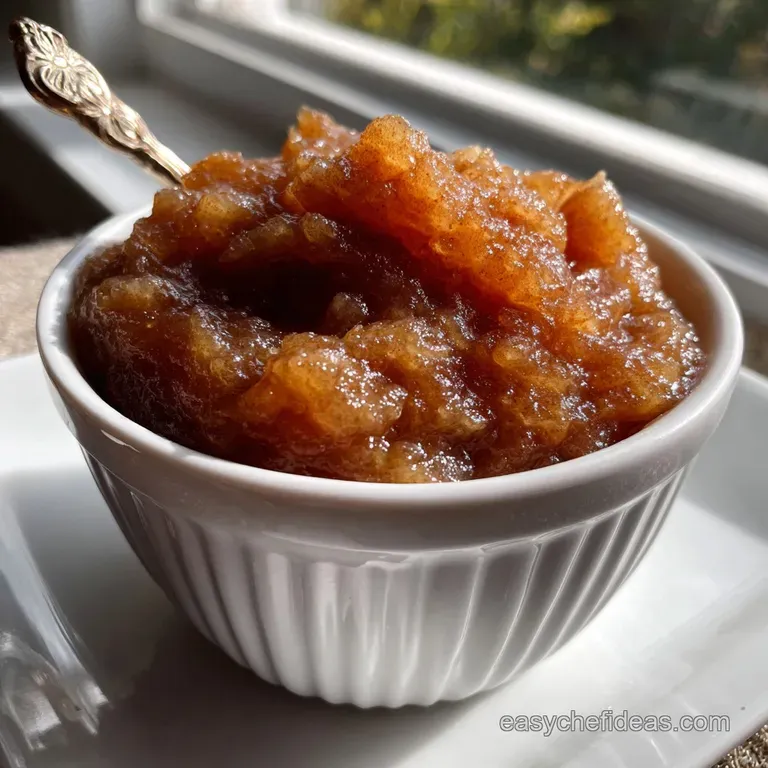 Rustic crock pot applesauce, a warm amber hue, swirled with cinnamon, photographed from above. Slightly chunky texture, st...